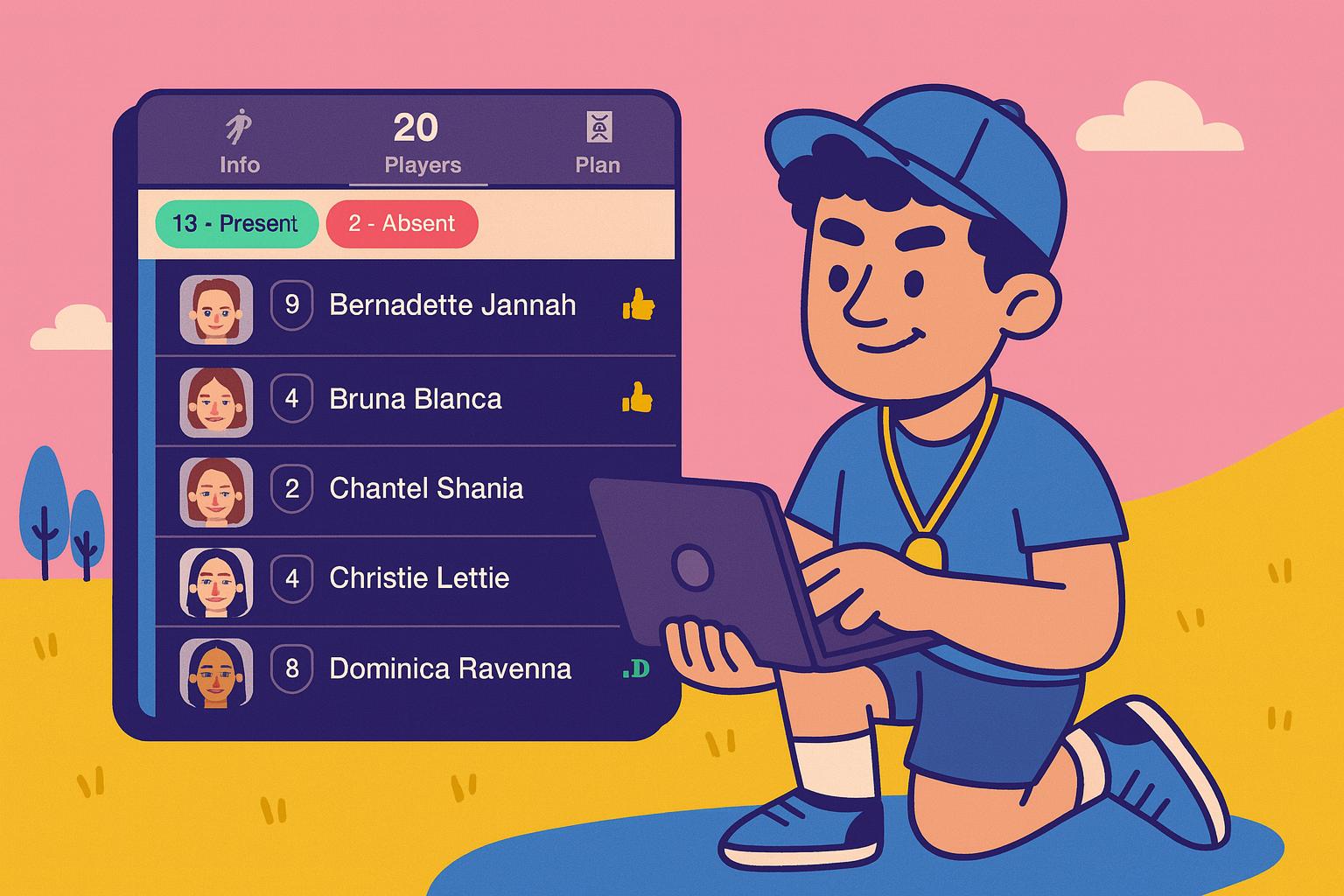 Captura de pantalla de la función de toma de notas o seguimiento de jugadores de Coach Blitz