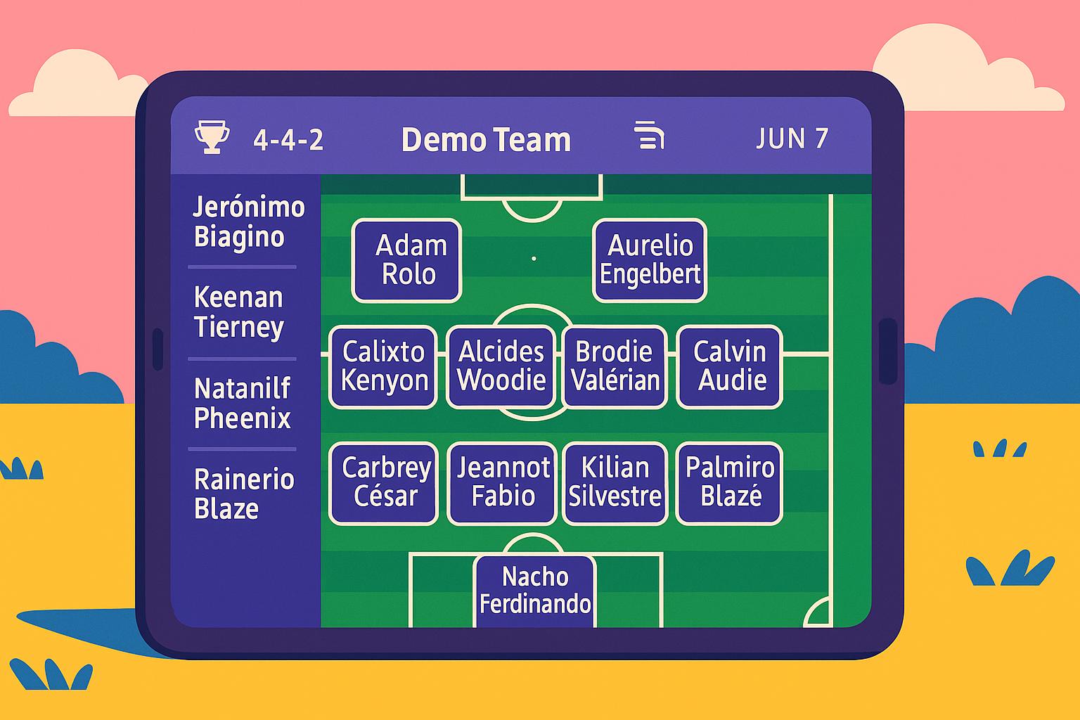 Screenshot of lineup view on a tablet