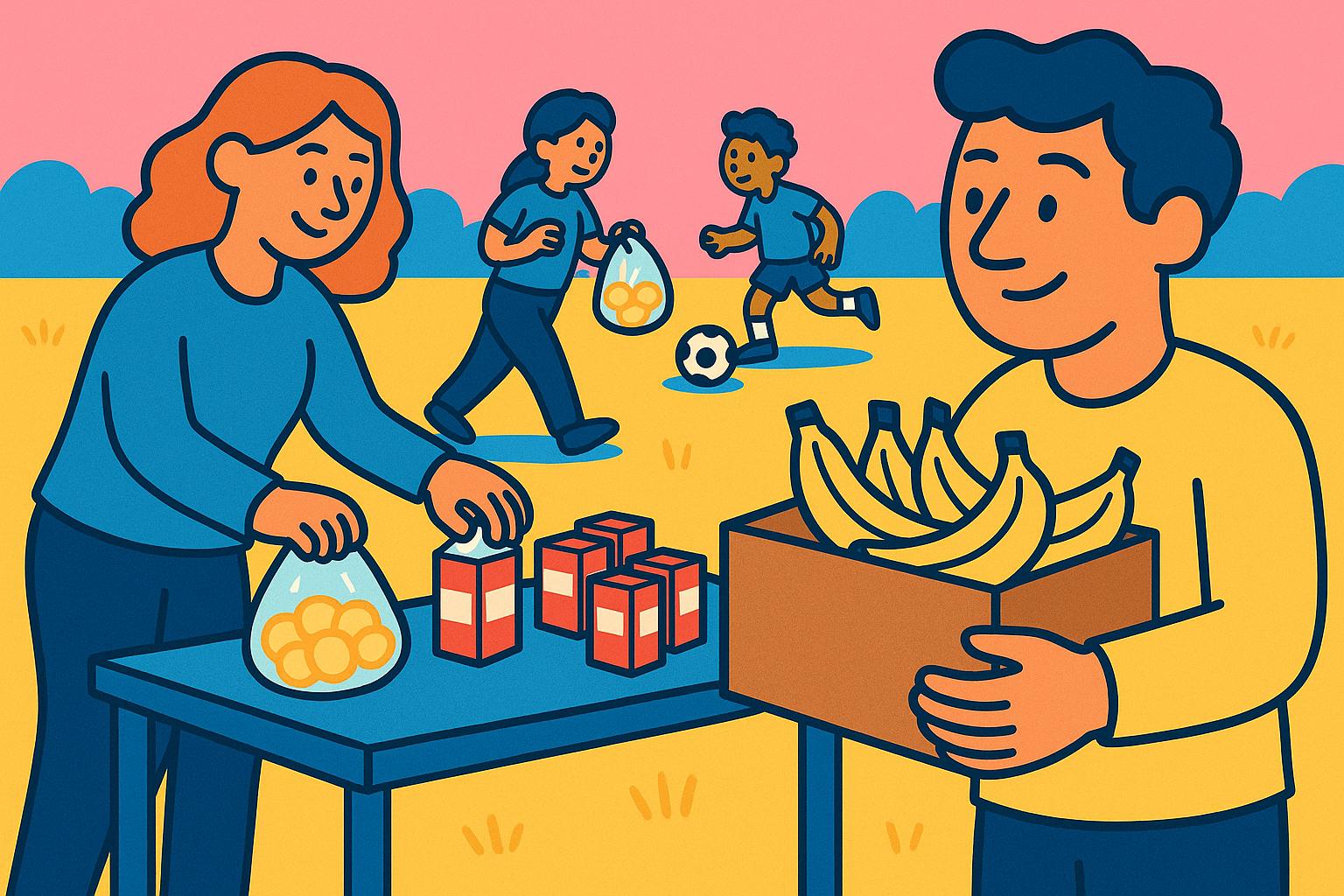Parents organizing snacks for a youth game