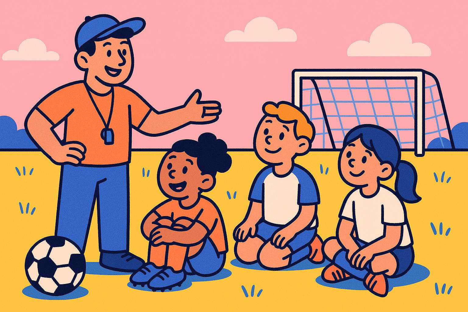 Nouvel entraîneur réunissant son équipe à l'entraînement