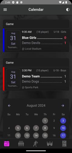 Screenshot of Coach Blitz home screen showing schedule