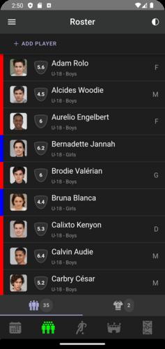 Screenshot of Coach Blitz players list