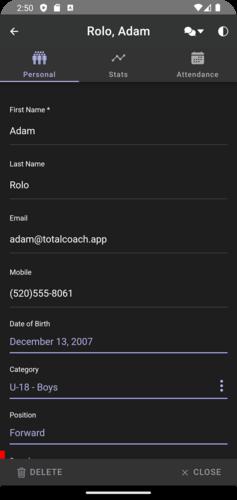 Screenshot of Coach Blitz team roster