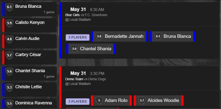 Call up soccer players from other teams within the same category in Blitz Pro.