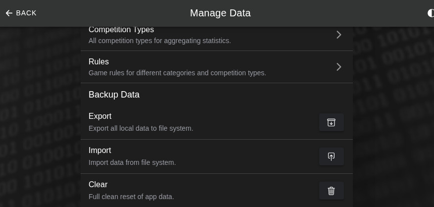 Esporta crea un unico file contenente TUTTI i dati dell’app per backup o trasferimento.