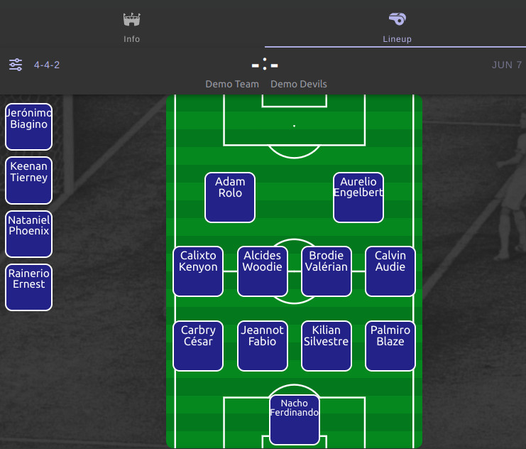 Live substitutions and stat tracking in Coach Blitz Game-Time mode.