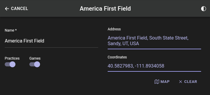 Add locations for all of your practices and soccer games using Coach Blitz.