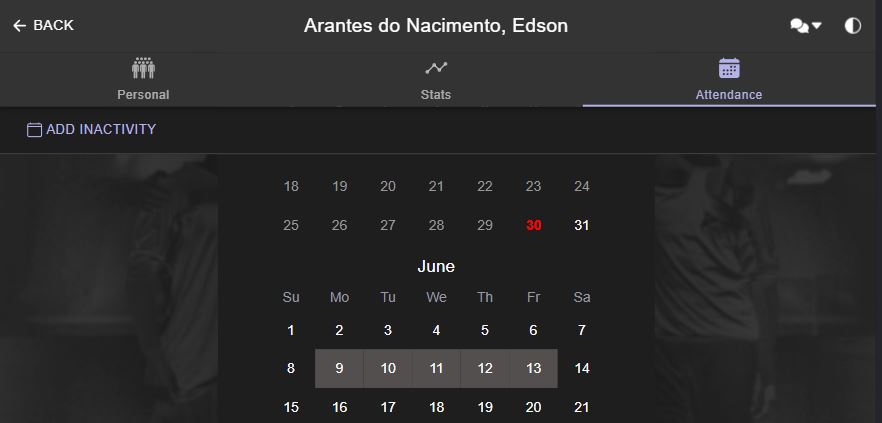 Schedule player absences in advance using Coach Blitz.