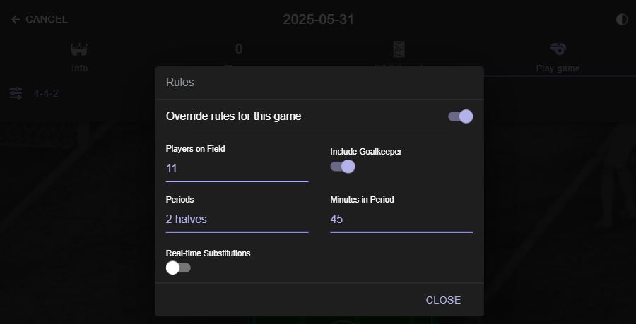 Custom game rule sets give you full control over how your soccer matches are structured.