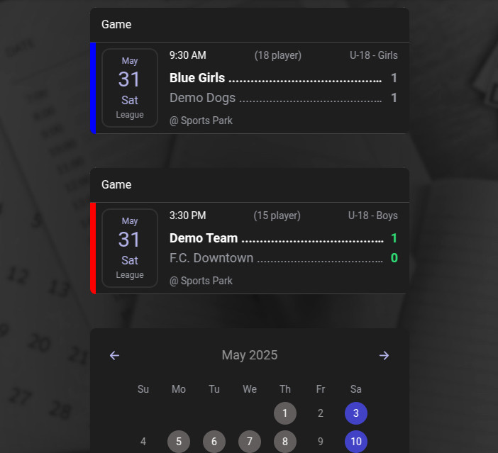 Coach Blitz shows you today’s practices and games at a glance.
